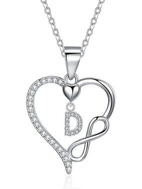 Letter D Dainty 925 Sterling Silver Infinity Heart Initial Necklace